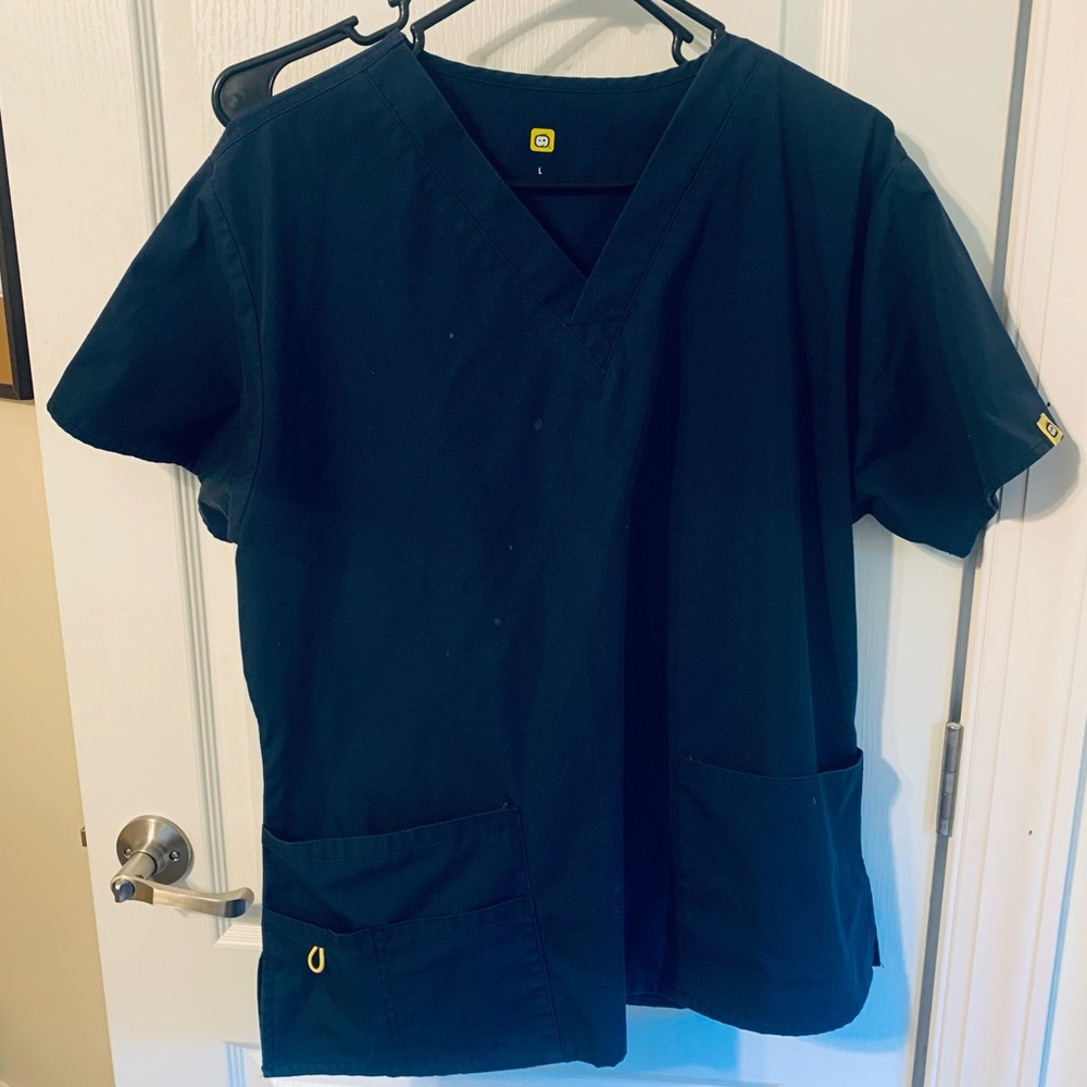 Spread Good Cheer Mens Navy Blue Scrubs Set Top Size L Pant Size M